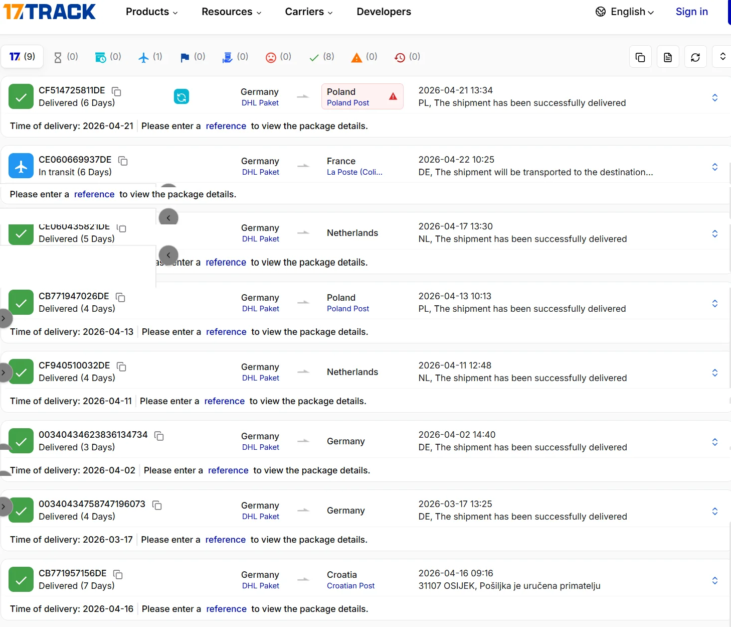A collection of documents including shipping labels, invoices, and customer reviews