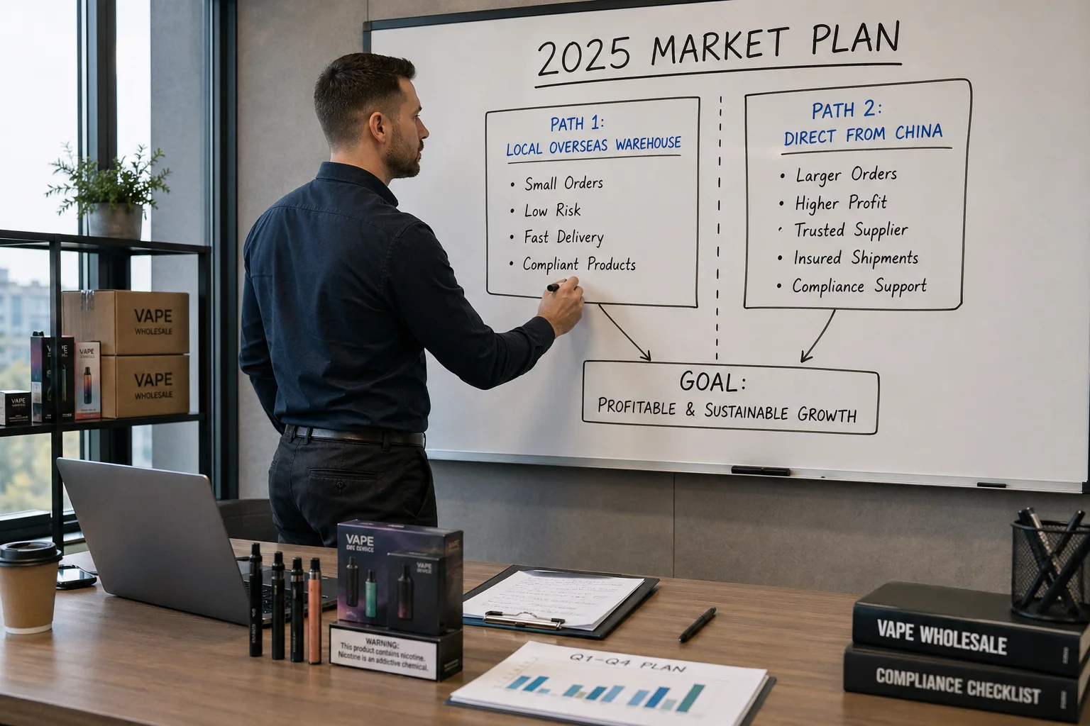 A person drawing a strategic plan on a whiteboard
