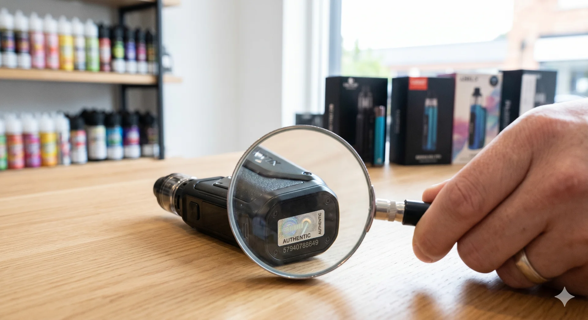 A person scanning a QR code on a disposable vape package with their smartphone