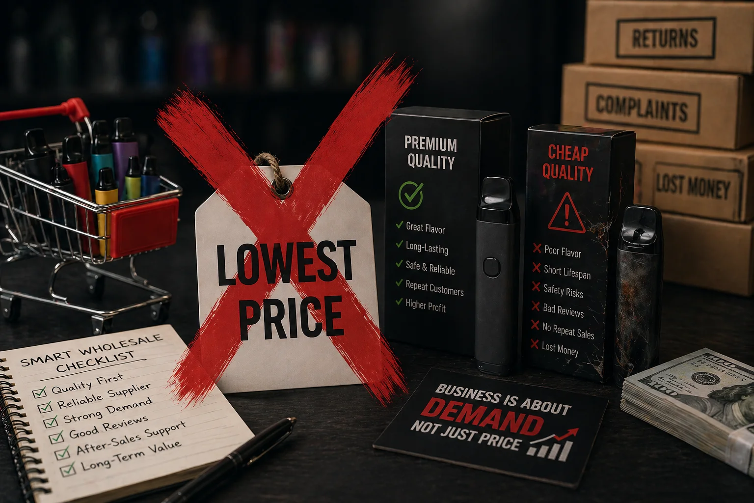 A red 'X' over a price tag that says "Lowest Price"