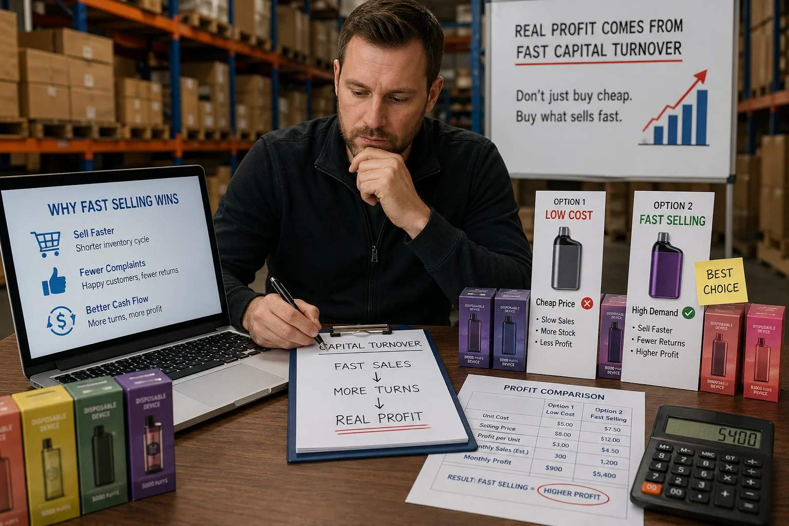 A calculator showing profit calculations