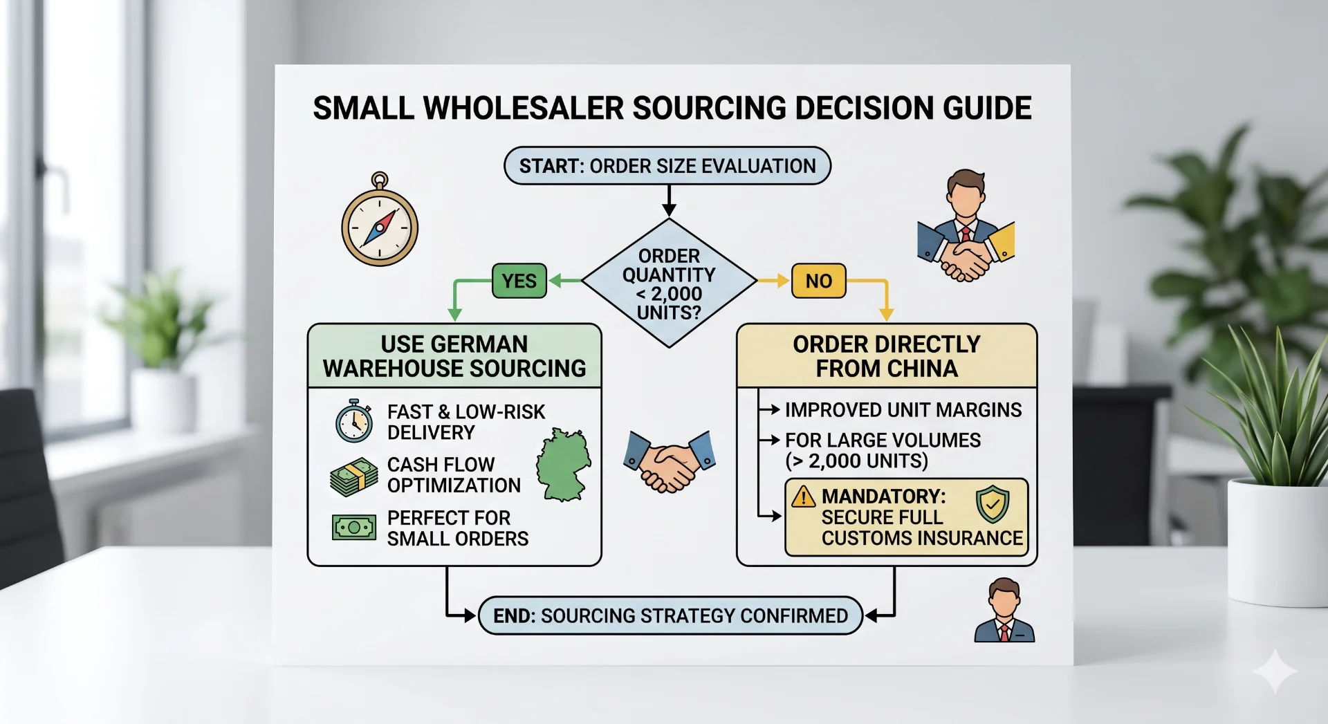 A flowchart helping a business owner decide between two sourcing options