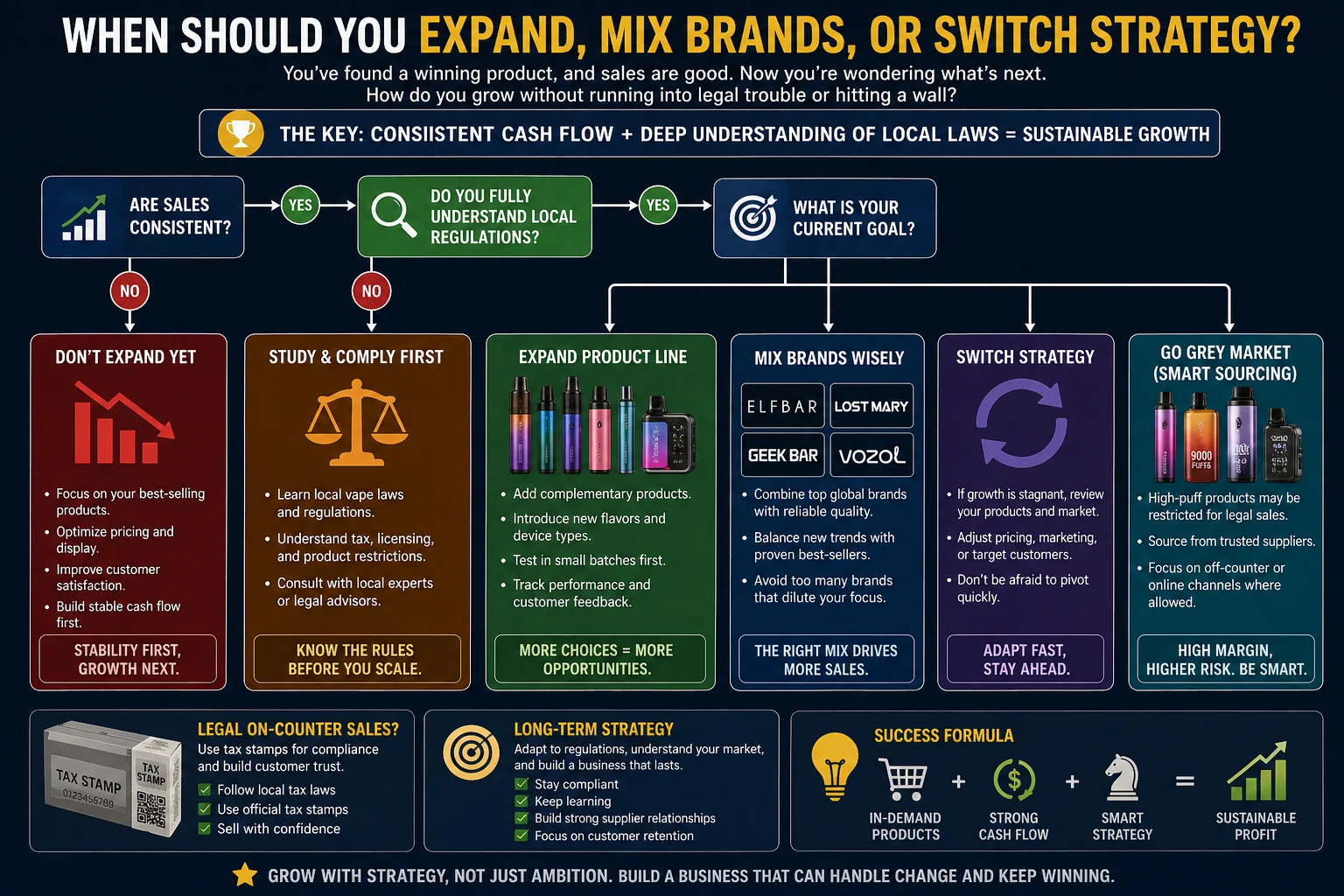 A flowchart showing business strategy for expanding a vape product line