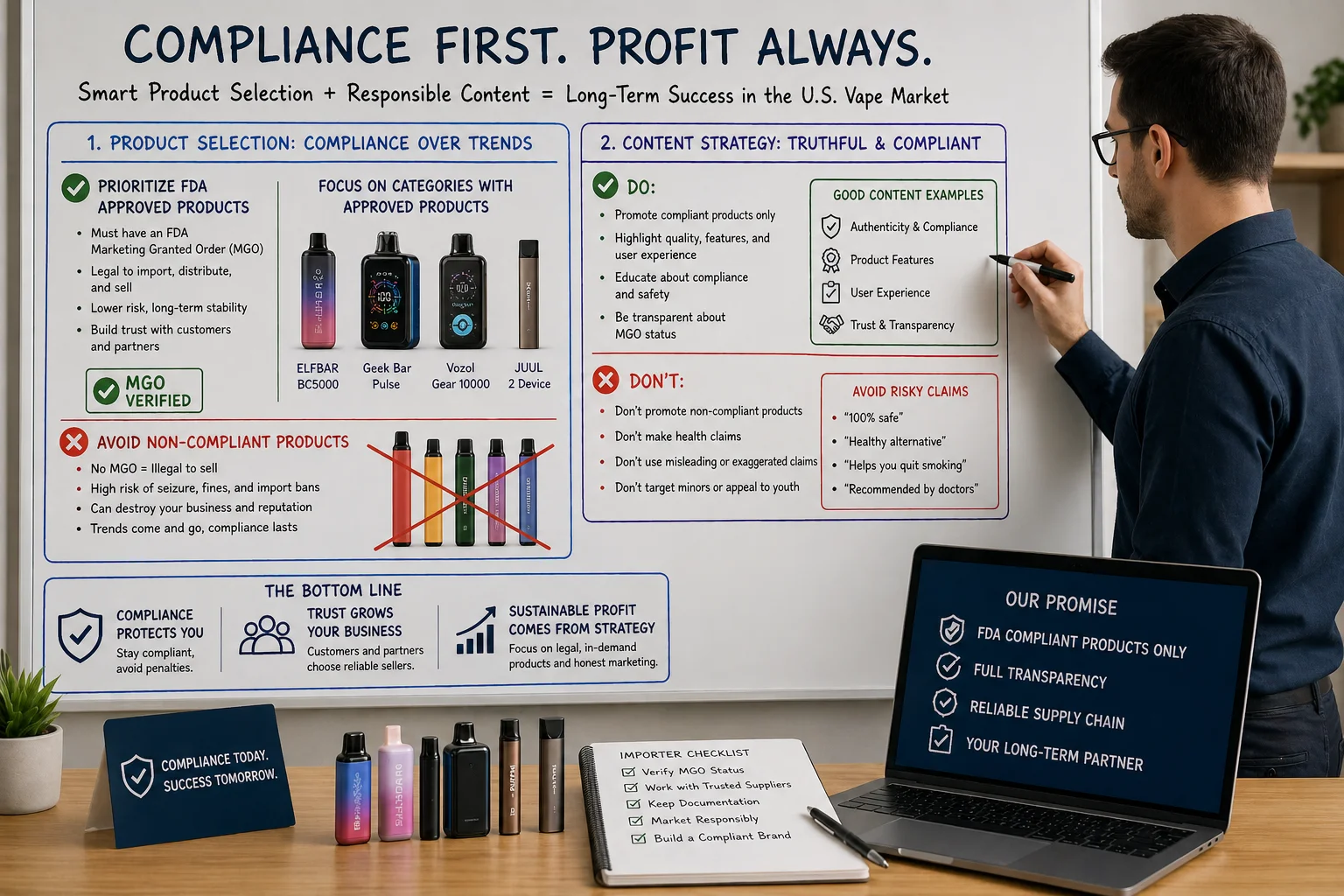 A person planning product selection on a whiteboard