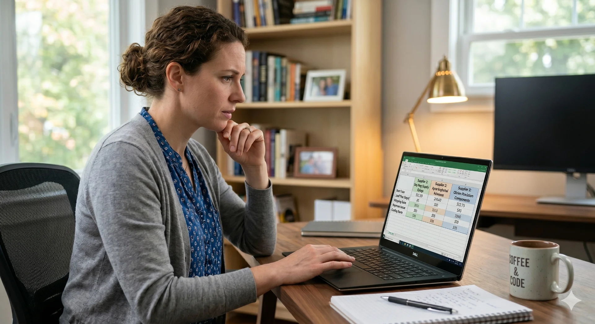 A person comparing quotes from three different suppliers on a laptop