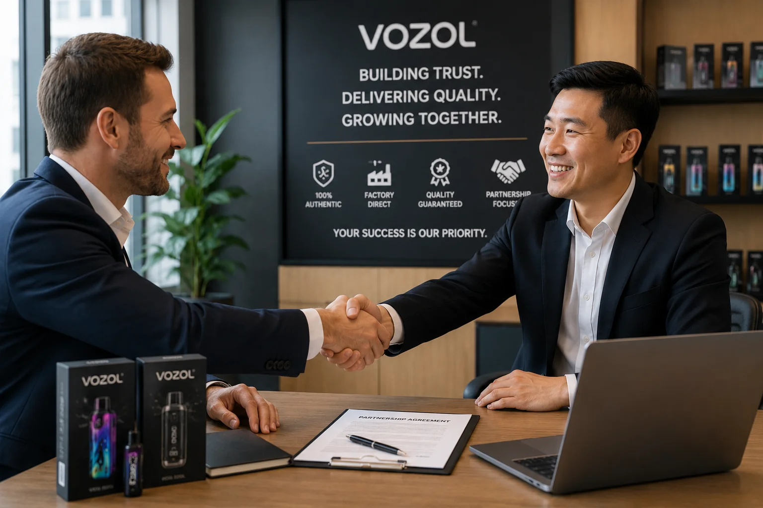 Building a Business Partnership Two business people shaking hands in agreement