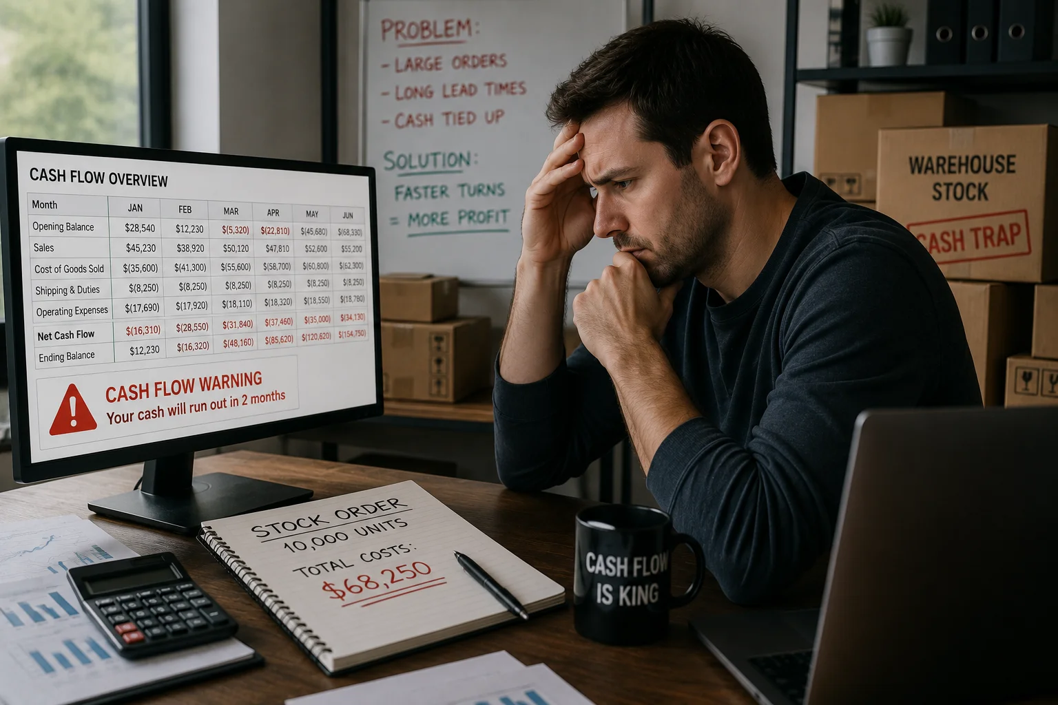a person looking at a spreadsheet with concern