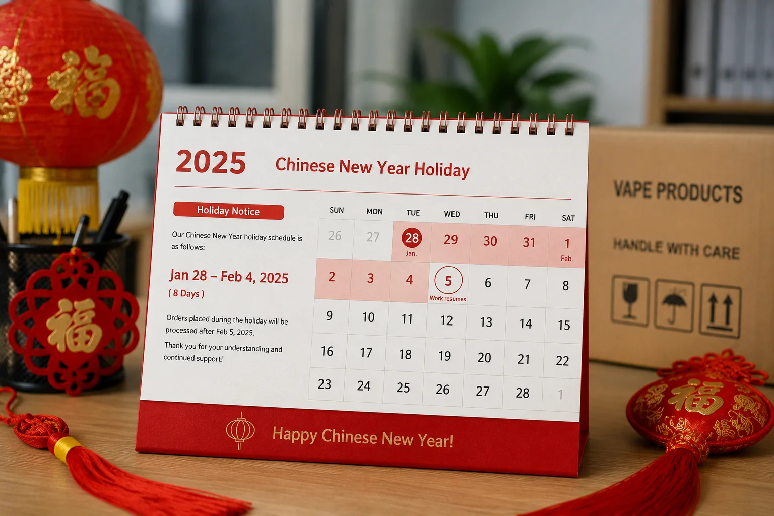 A calendar showing Chinese New Year holiday dates