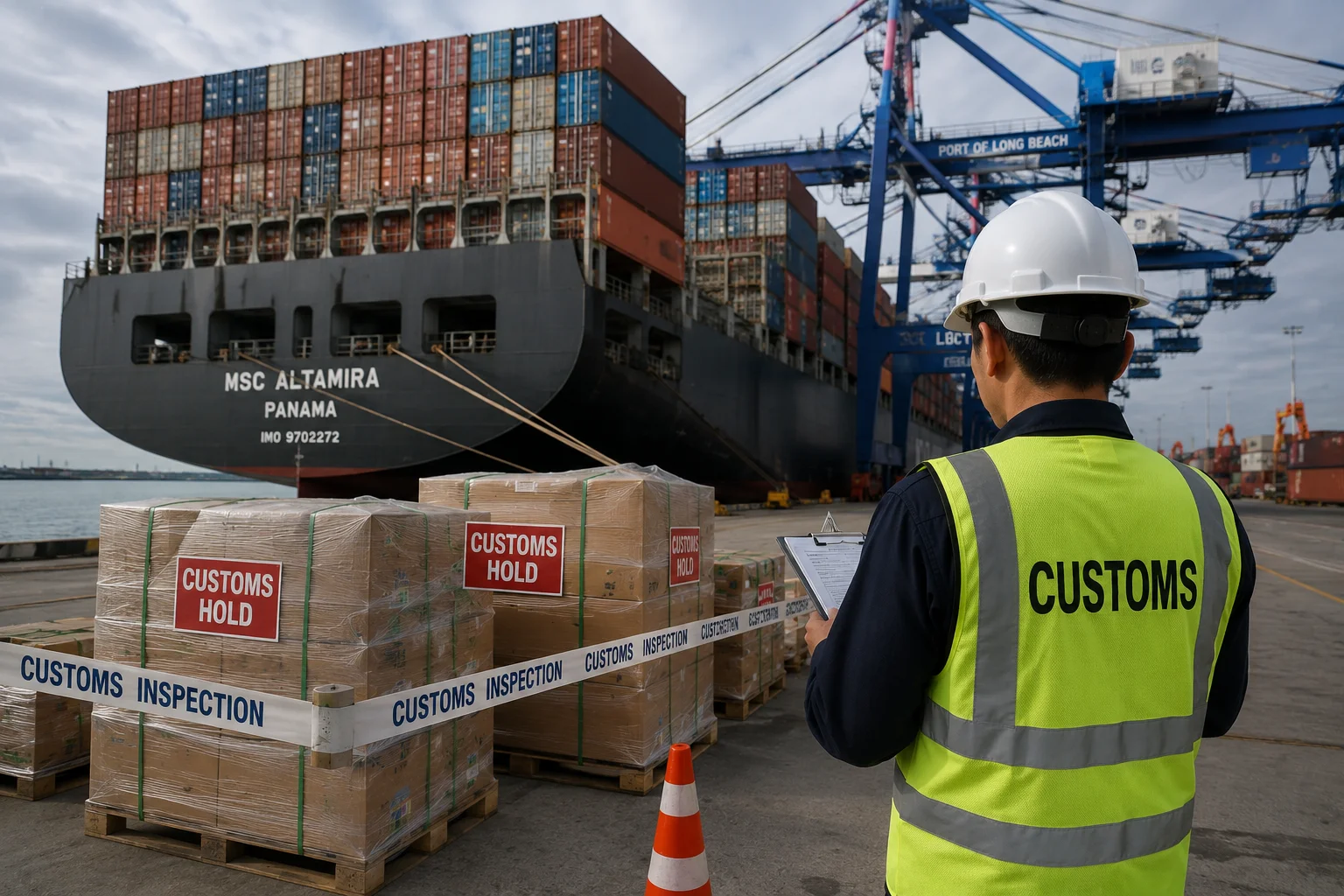 cargo ship with containers at a port
