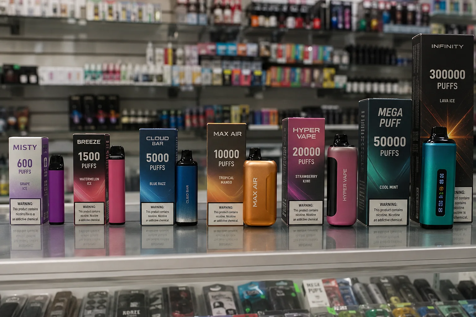 A timeline showing the increase of puff counts on vapes over the years