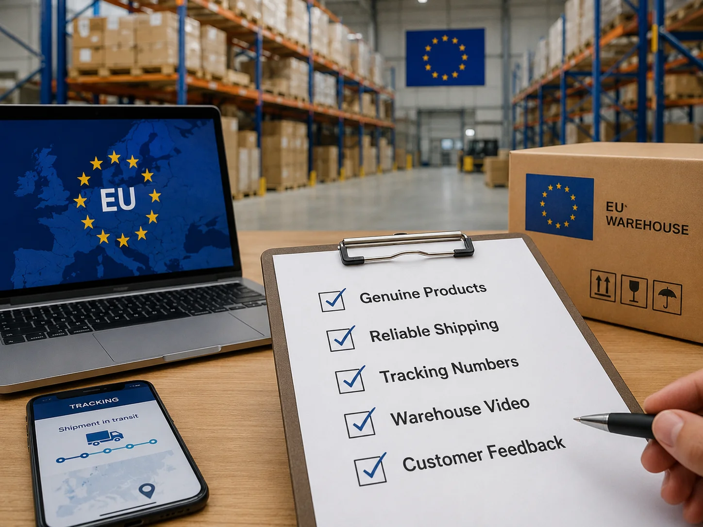Checklist for Trusting a Supplier A checklist with items like "Genuine Products" and "Reliable Shipping" ticked off