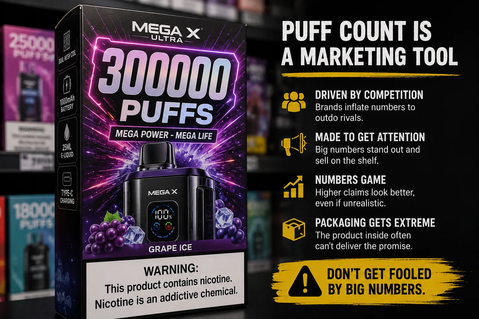 A vape package with a very high puff count number highlighted