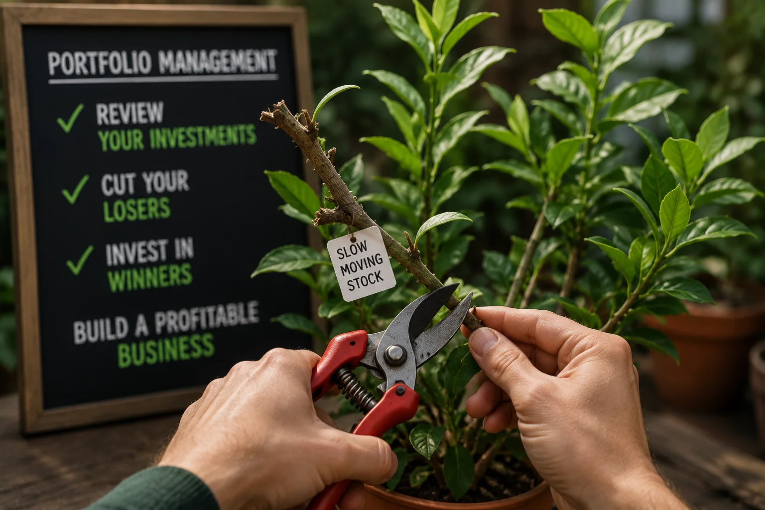 A hand pruning a weak branch off a plant to help the rest grow stronger