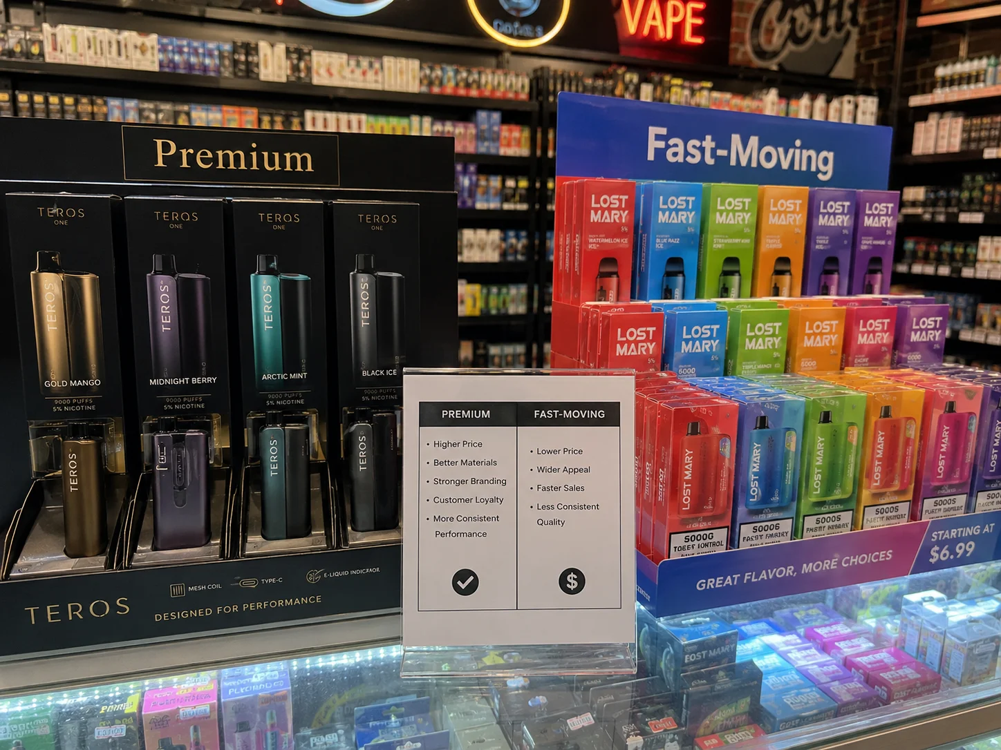 Side-by-side comparison of a premium and a budget vape