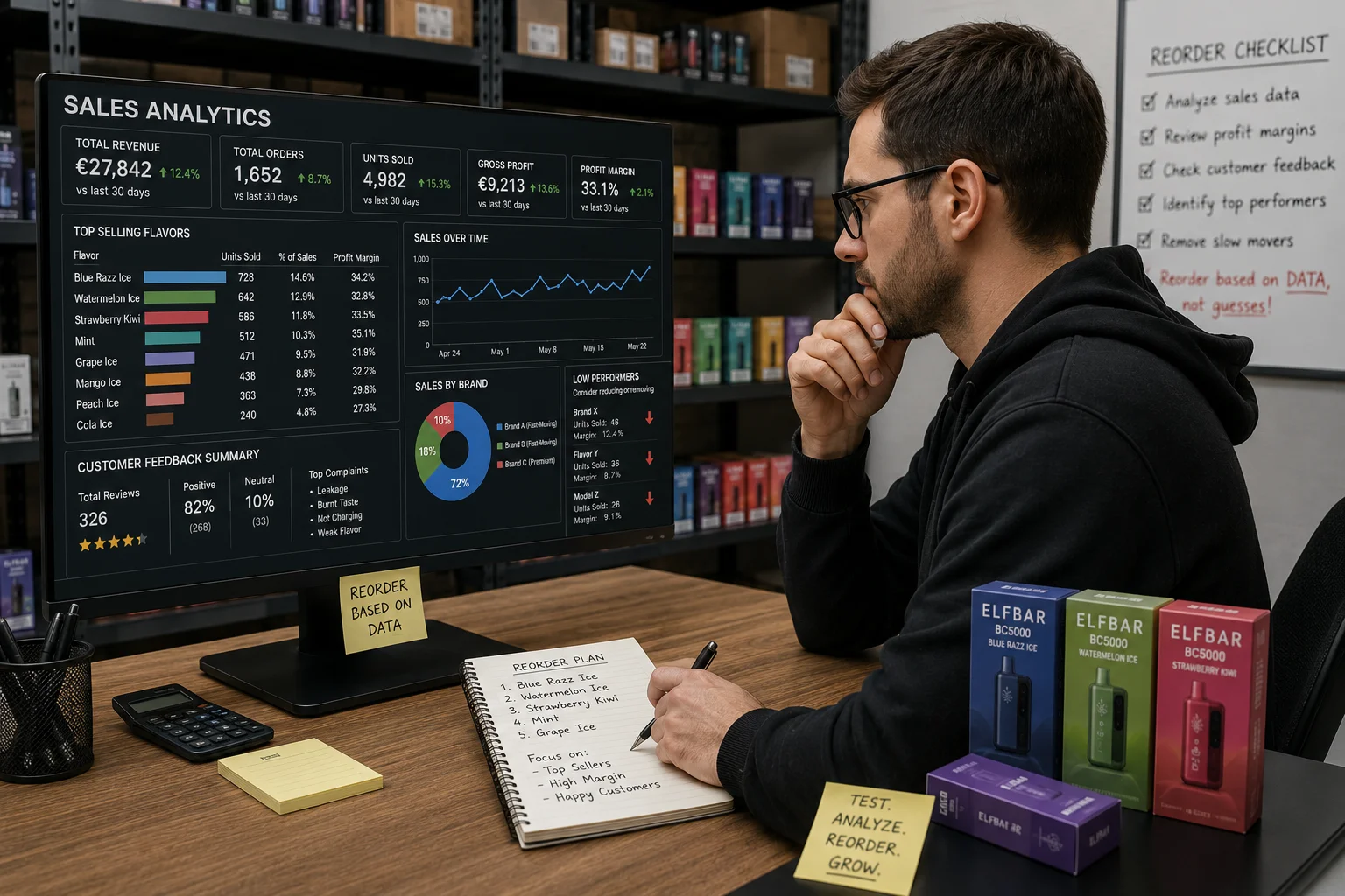 A person analyzing sales data on a computer