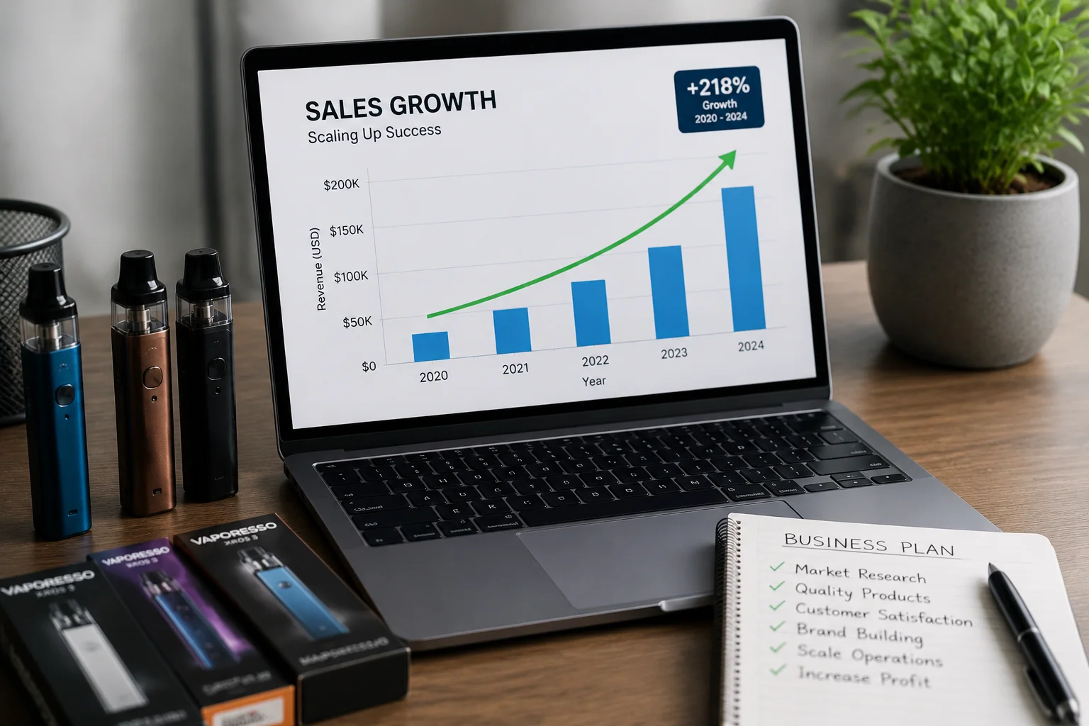 Scaling Up Vape Business a graph showing steady upward growth
