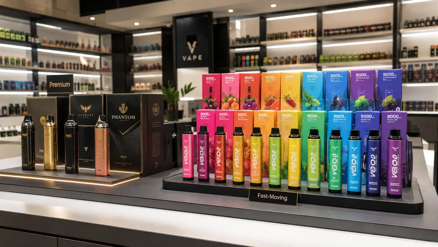 A mix of premium and fast-moving vape products