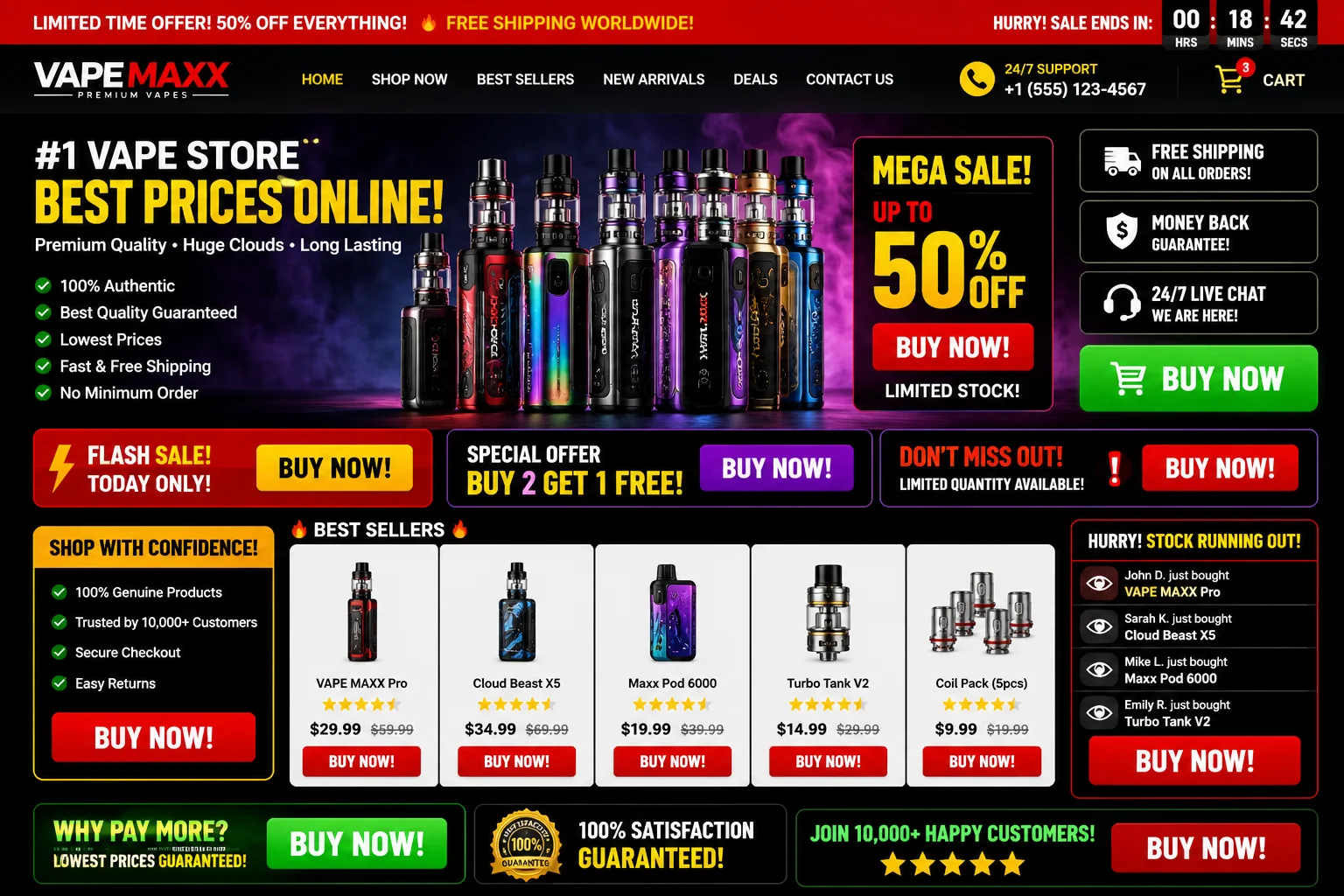 Distrustful Sales Page A suspicious-looking sales page with too many "Buy Now" buttons