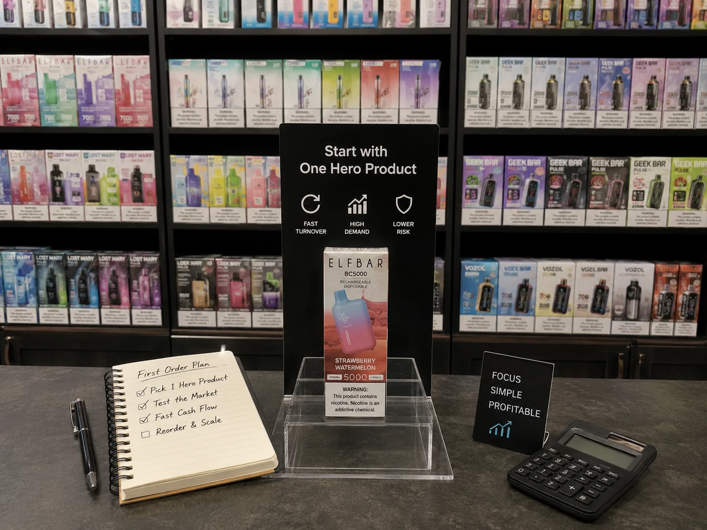 A single highlighted vape product among many others