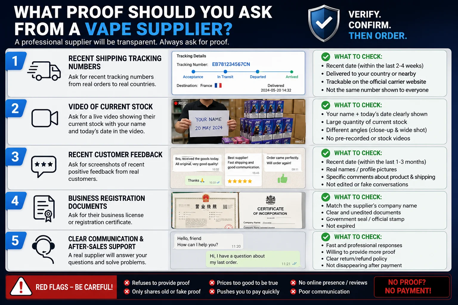 A checklist of proofs to ask from a supplier.