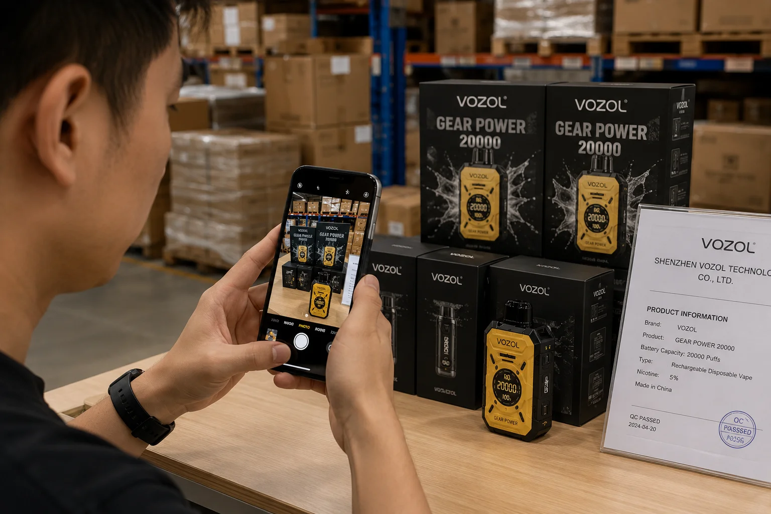 Real Product Photos A warehouse worker taking a photo of products with a smartphone