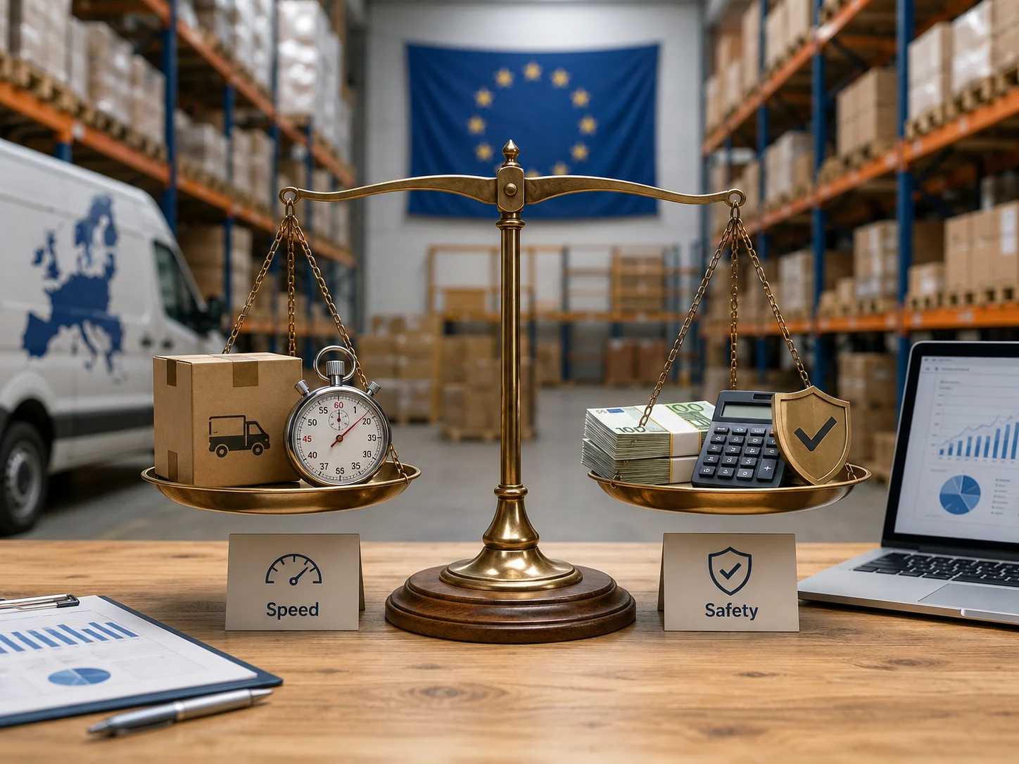 Balancing Fast Restocking and Financial Safety A scale balancing "Speed" and "Safety"