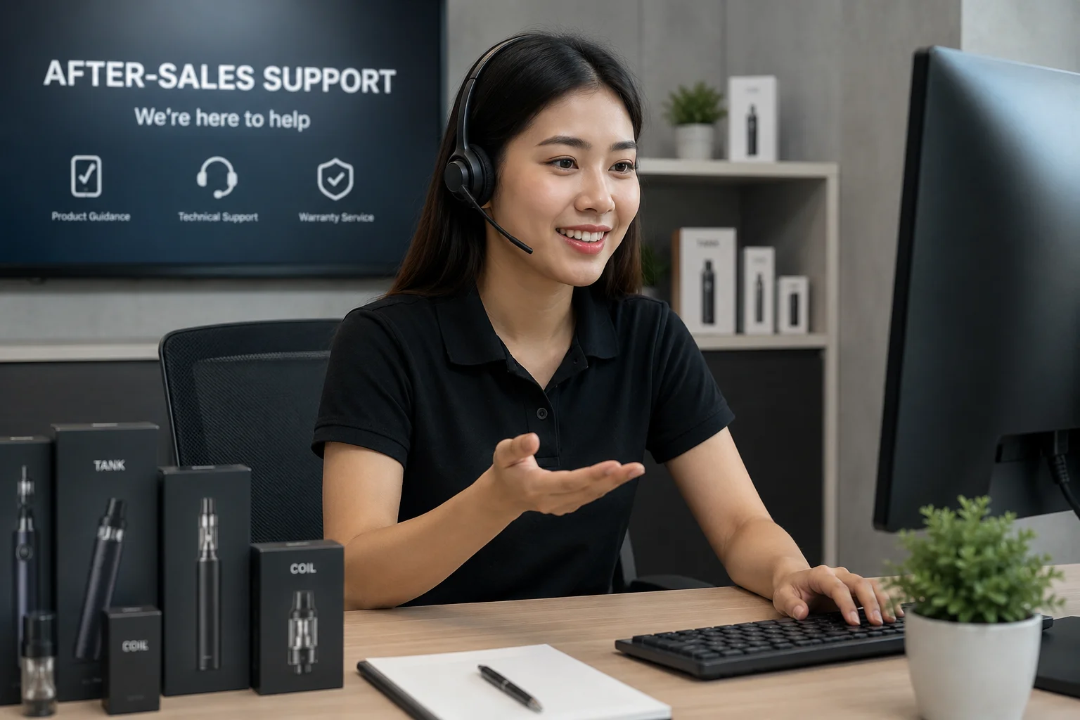 Professional Vape After-Sales Support A customer service agent helping a client