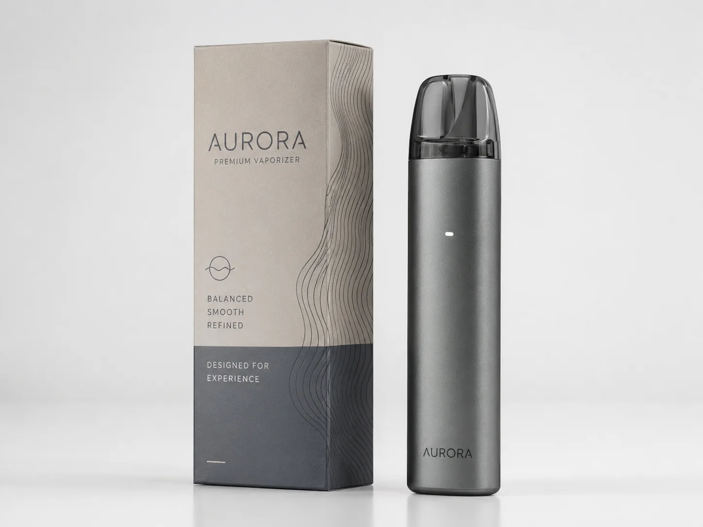 An image of a vape with professional, neutral branding