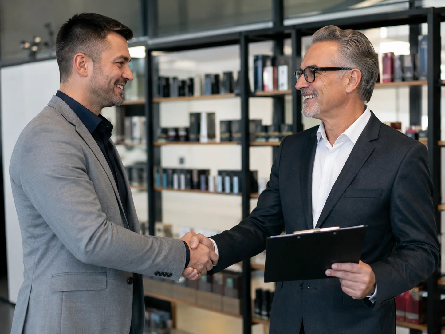 Choosing a Reliable Vape Wholesale Partner Two business people shaking hands, signifying a successful partnership