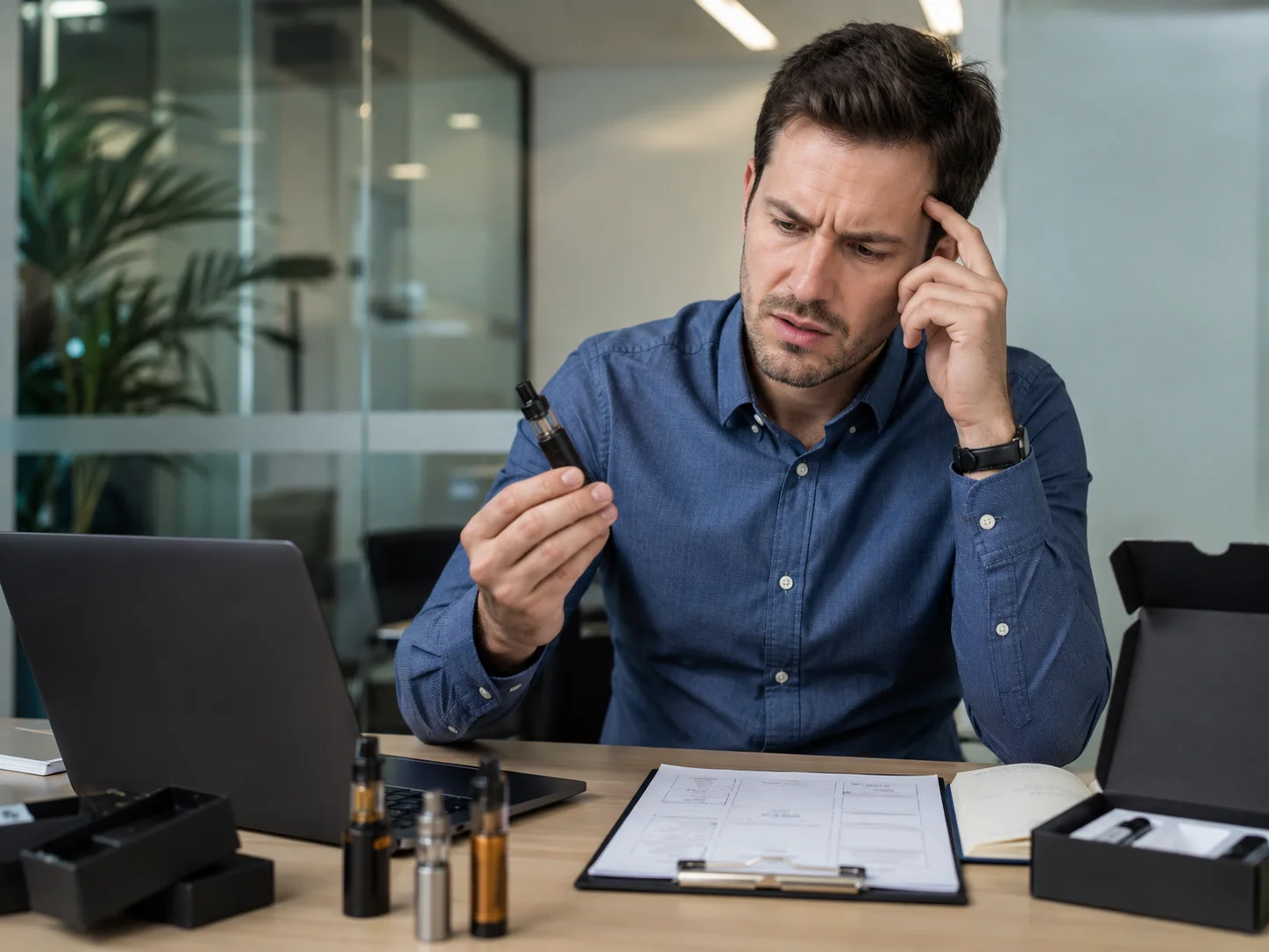 Vague answers about vape product details vape product with question marks around it