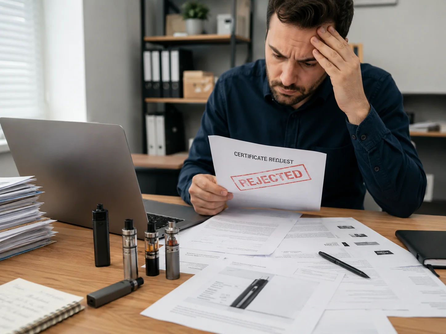 Supplier avoiding showing certificates a document with a red 'denied' stamp on it
