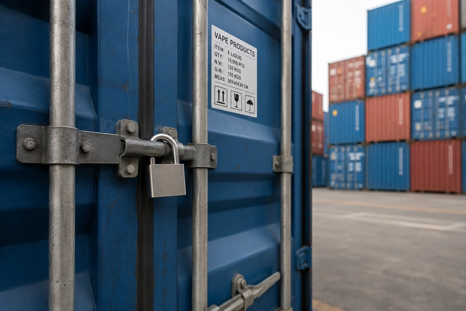 Secure Vape Wholesale Business A secure lock on a shipping container