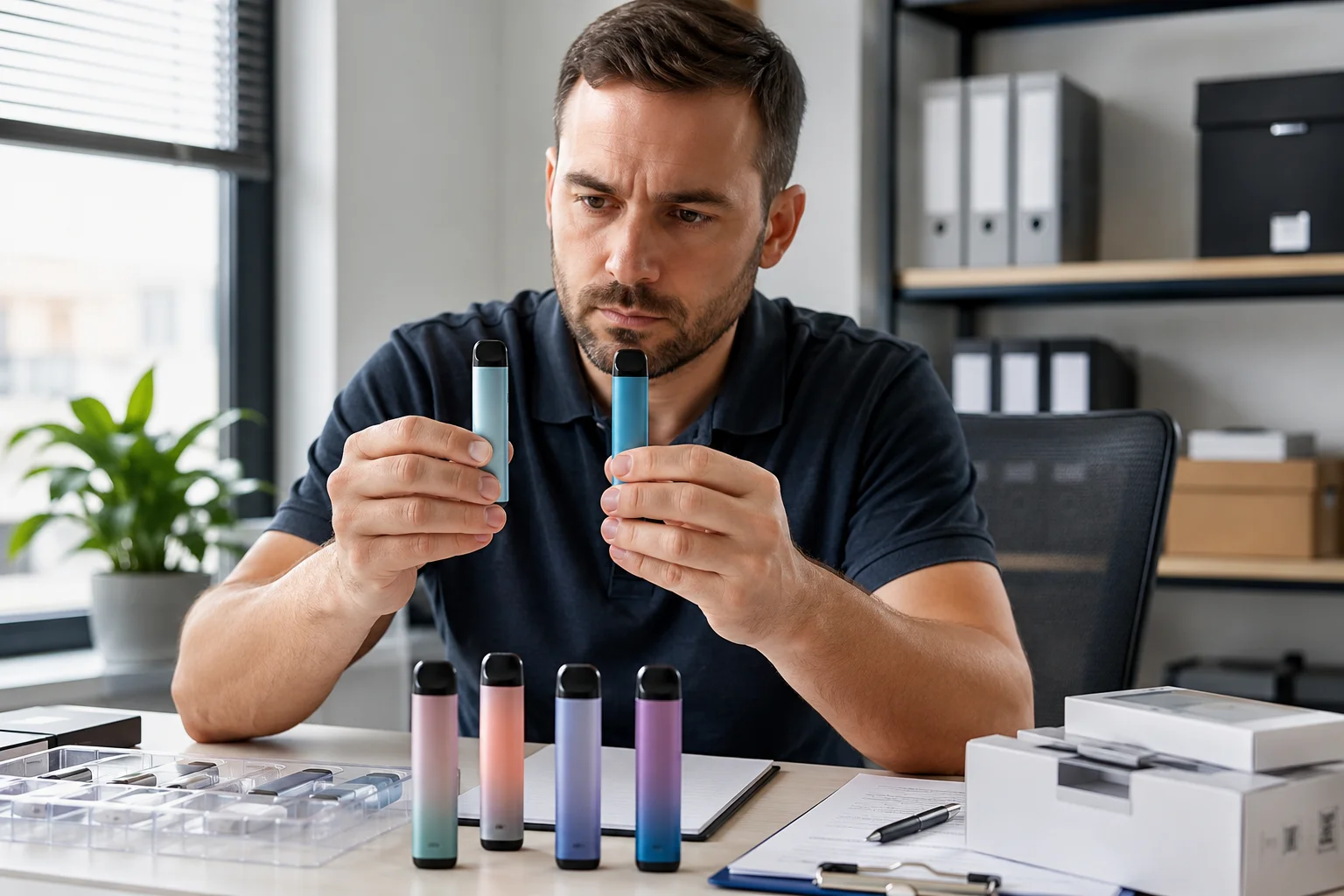 Testing Vape Flavor and Performance Someone testing a disposable vape and taking notes