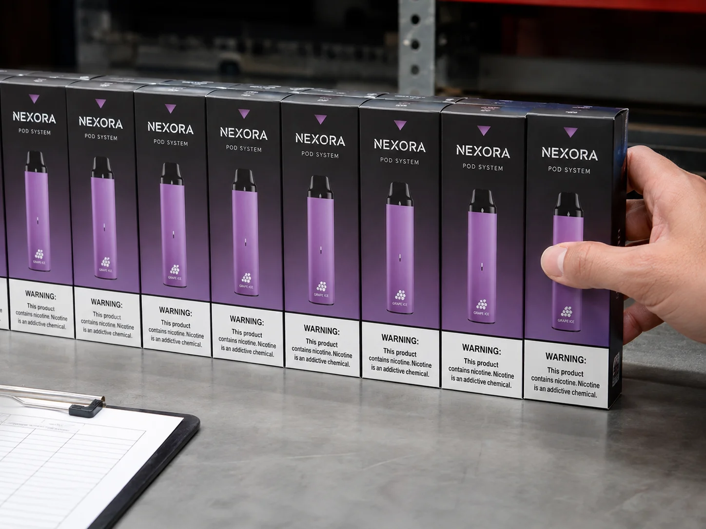 Lining up several vape boxes to check for consistency