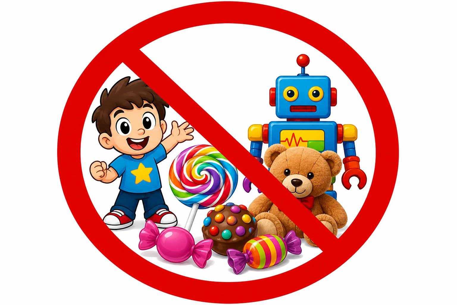 Avoiding Youth Appeal in Marketing A "No Entry" sign over images of cartoons, candy, and toys