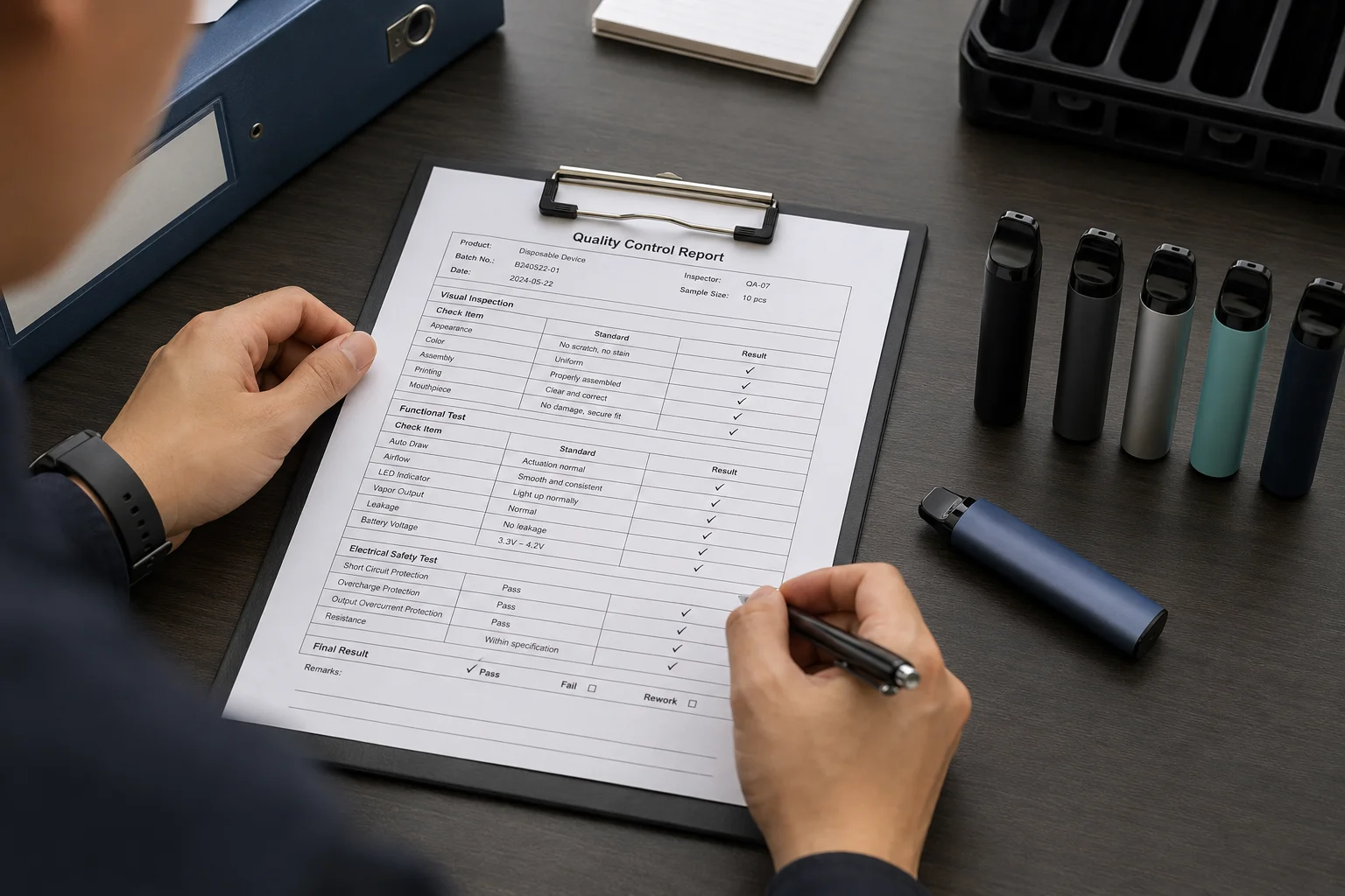 Vape Production and Test Records A quality control report for a batch of vapes