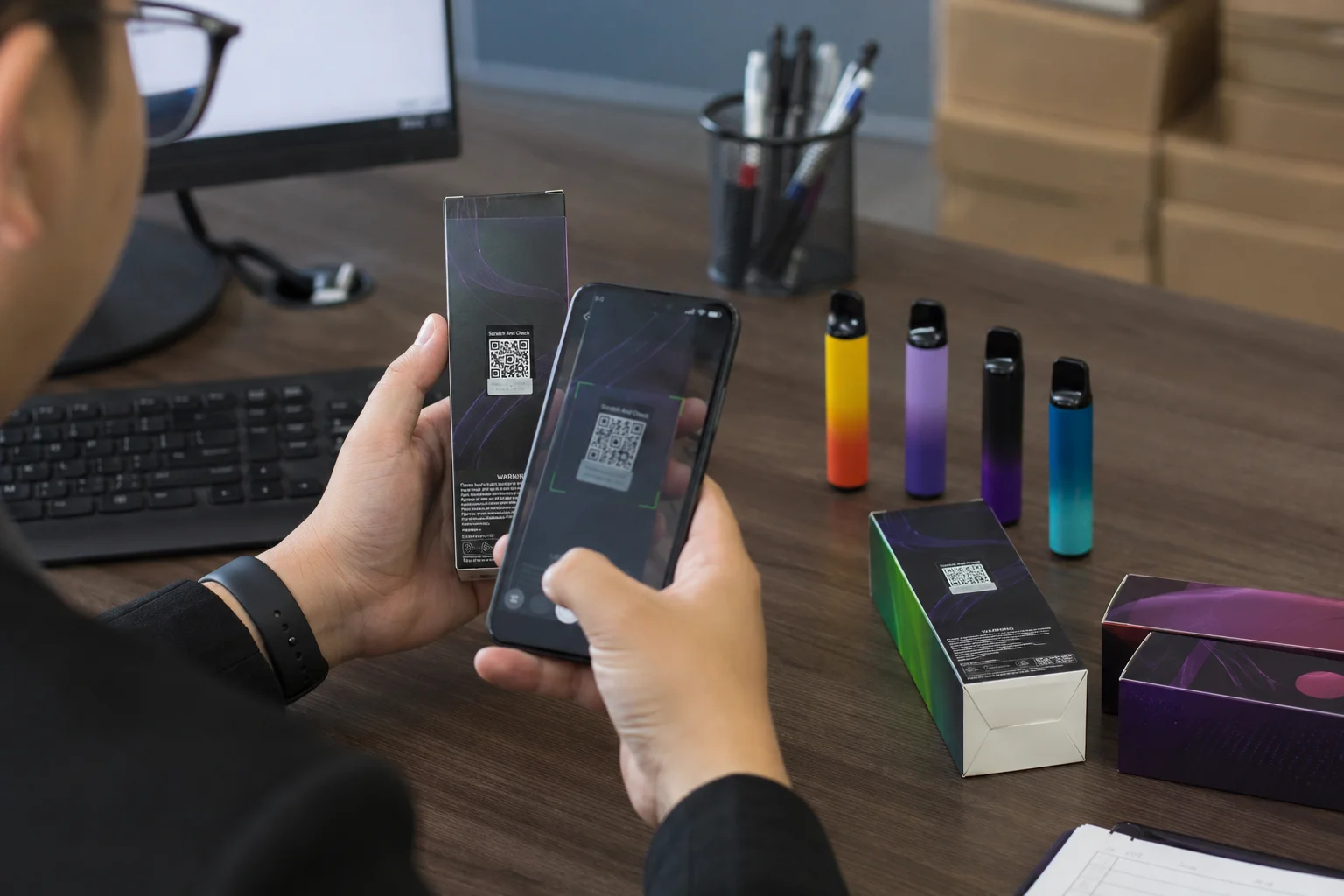 Verifying Vape Anti-Counterfeit Codes Scanning a vape's anti-counterfeit QR code with a smartphone