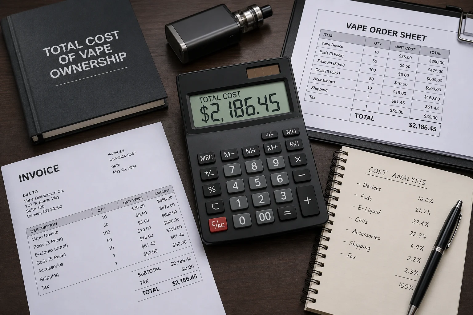 A calculator showing the total cost of a vape order