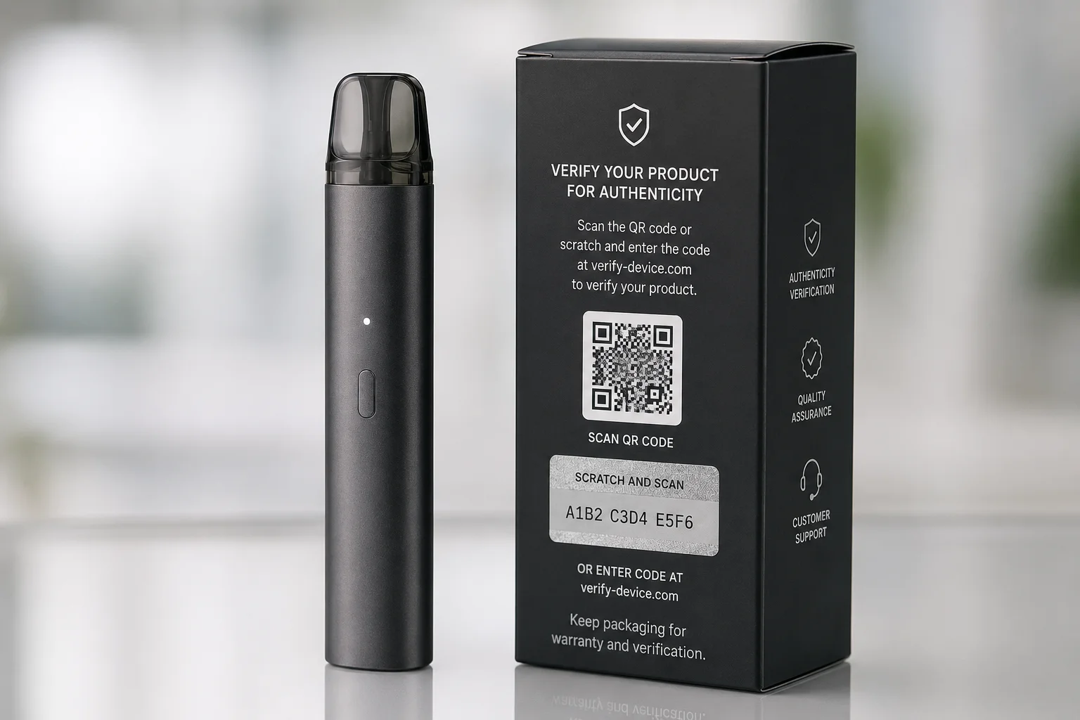 Authentic Vape Product A genuine vape with a verification code