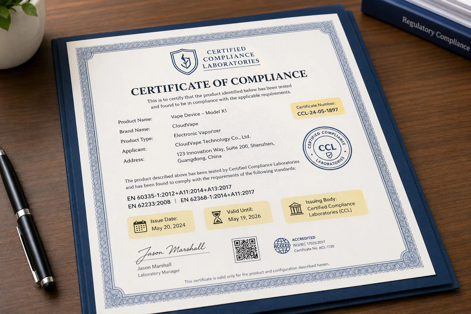An official-looking certificate with key details like issue date and issuing body highlighted