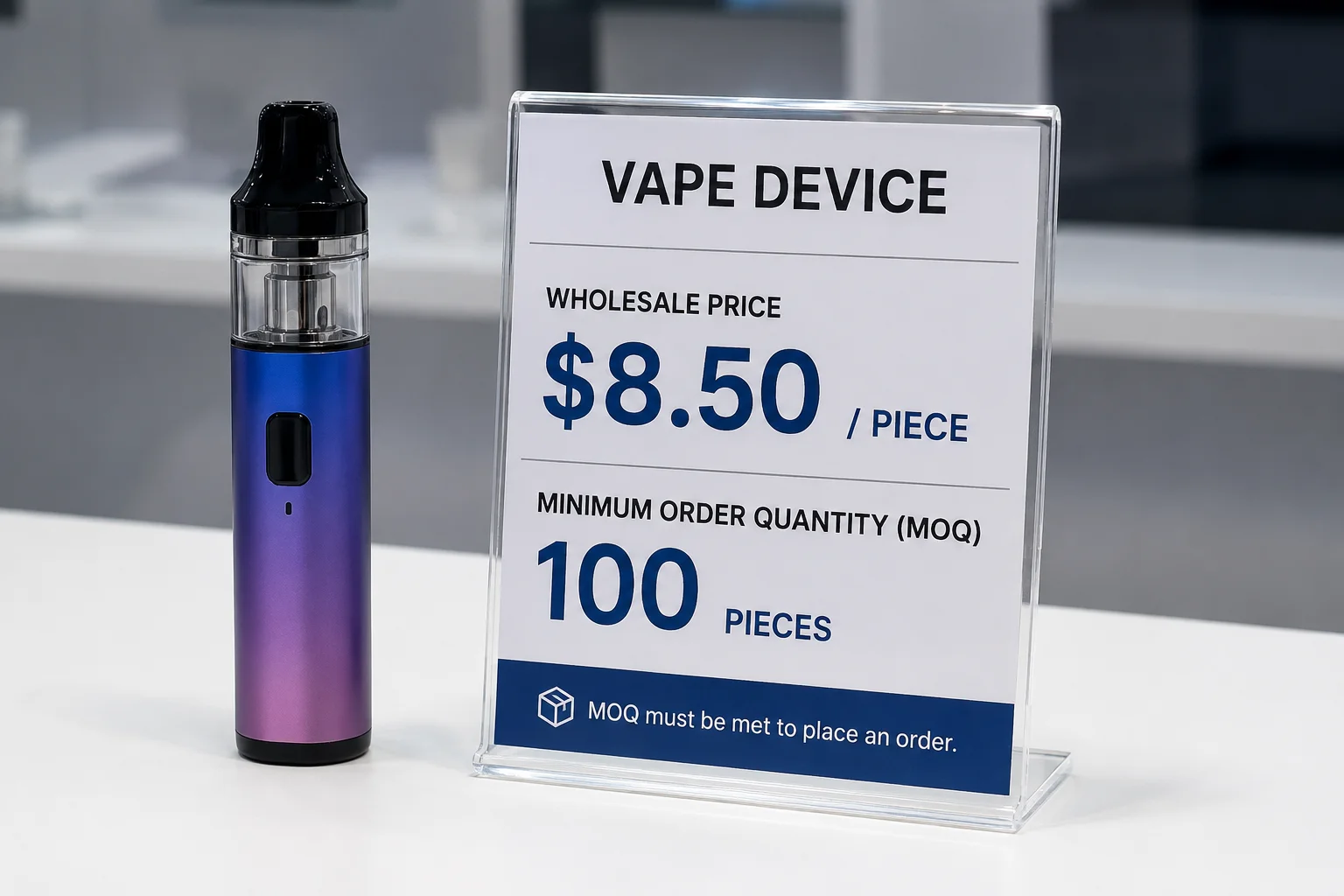 Clear Vape Pricing and MOQ A clear price tag on a product