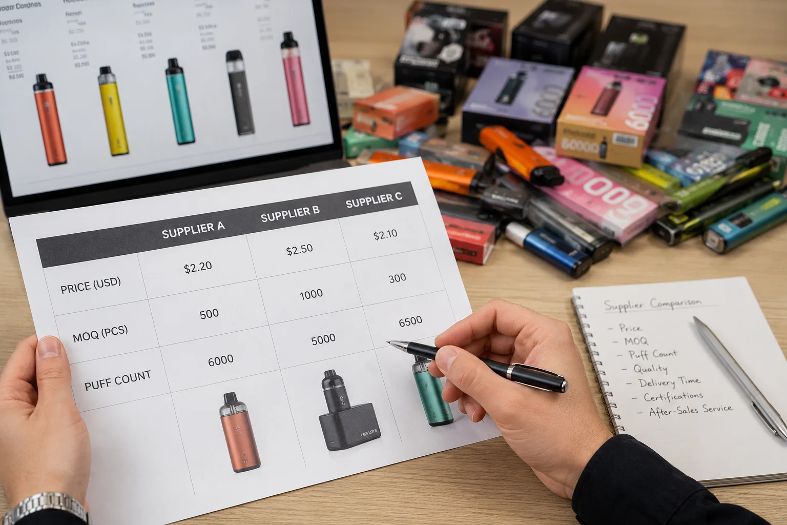 vape supplier price MOQ puff count comparison