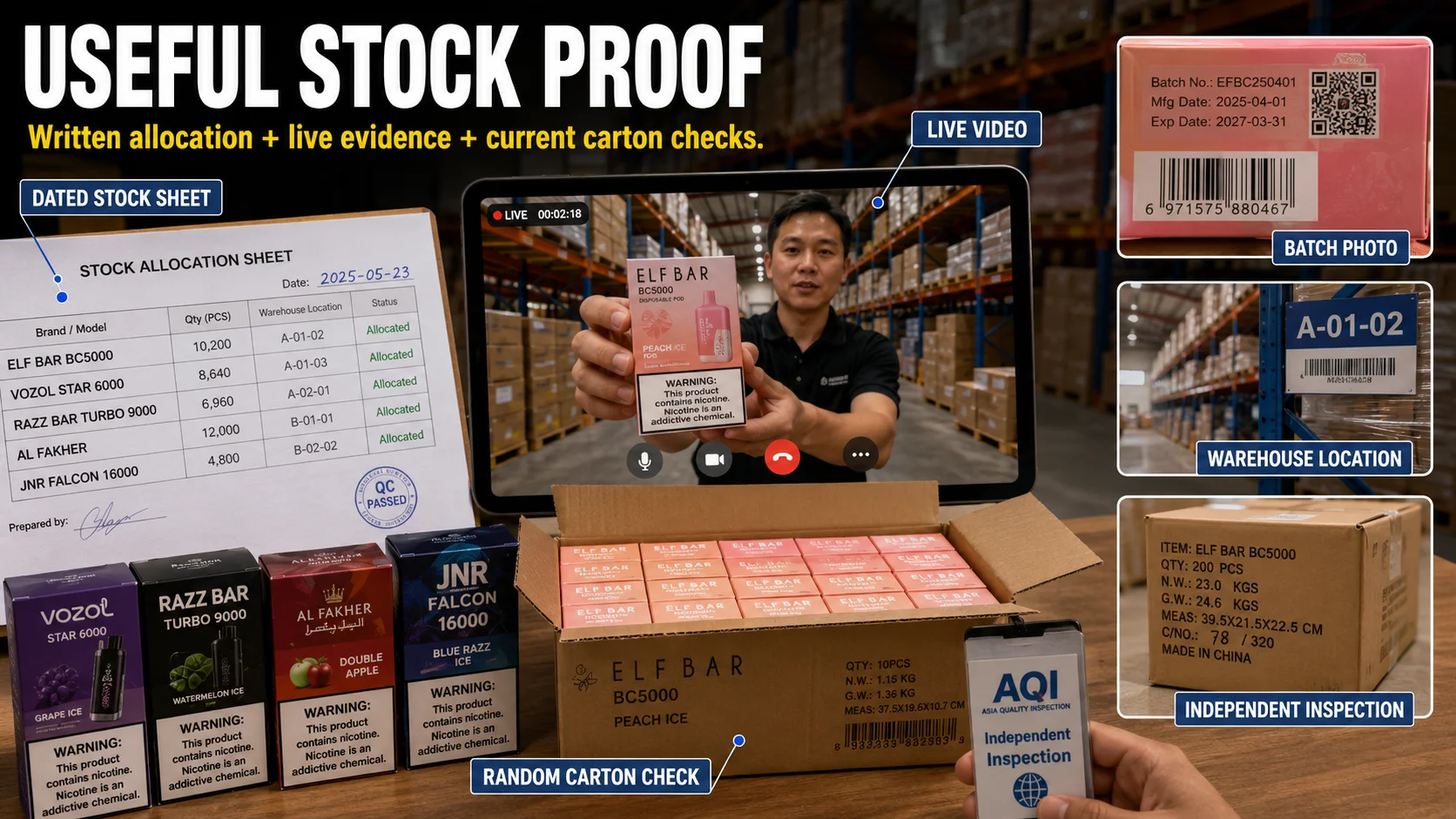 Live vape supplier stock proof Live video vape supplier stock proof with carton and batch verification