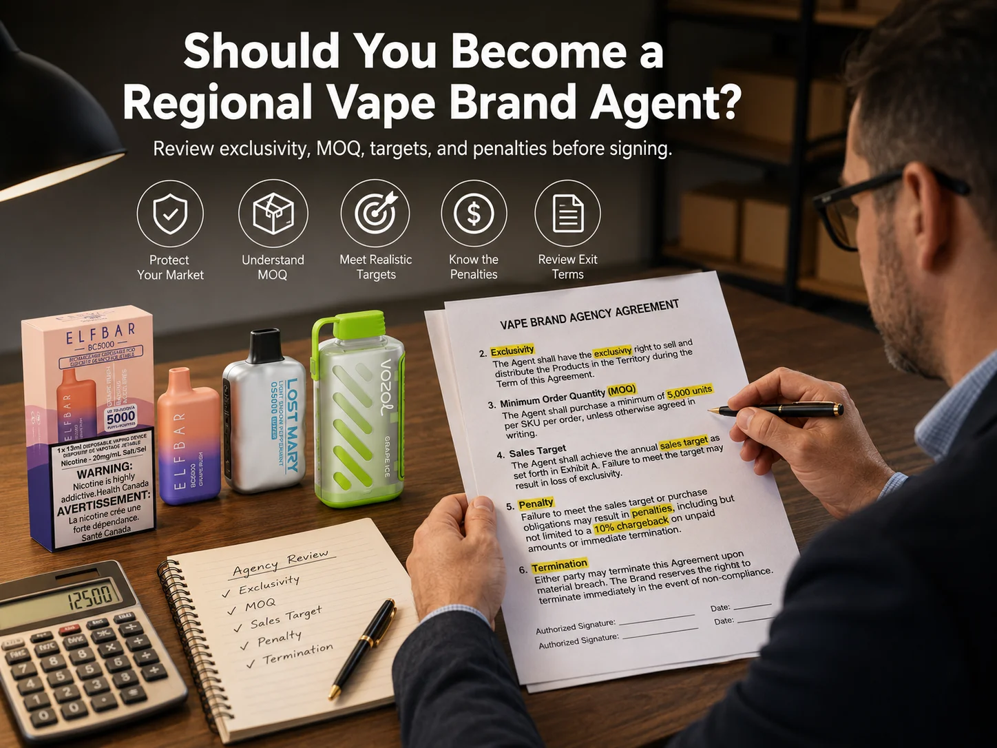 A confused distributor reading a vape agency contract