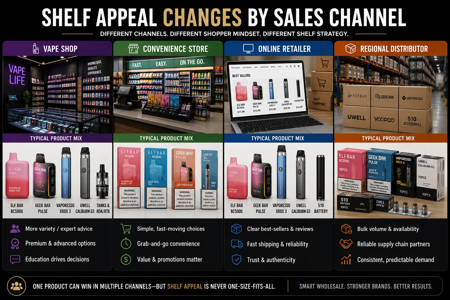 Vape wholesale shelf appeal by retail channel How to think about shelf appeal in vape wholesale by sales channel