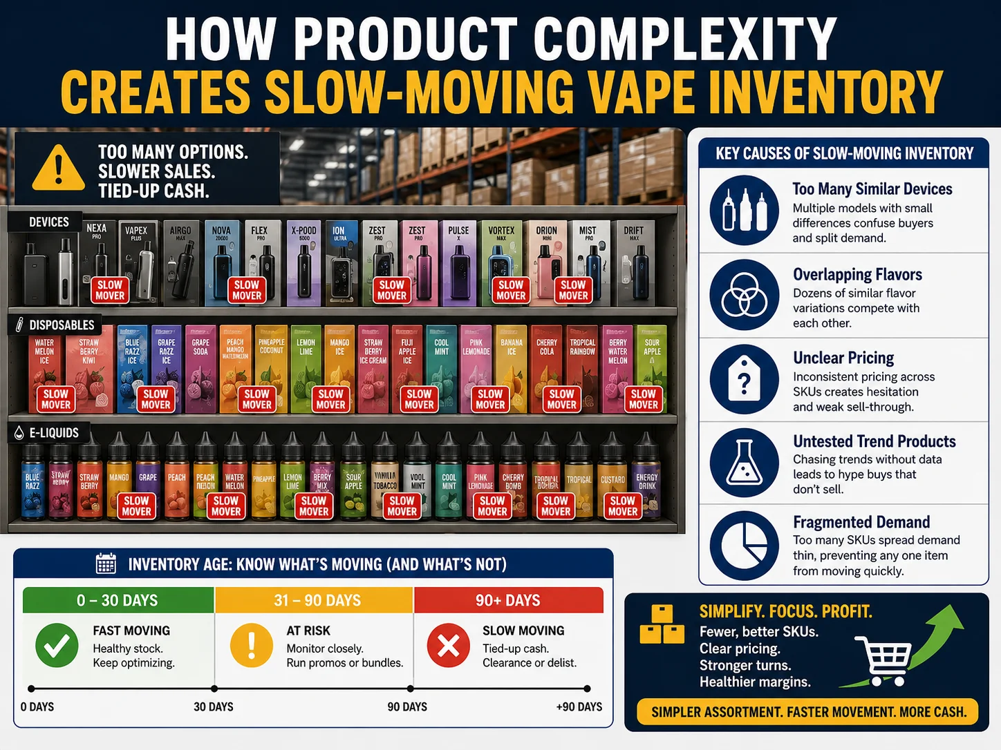 Vape SKU management for slow moving inventory