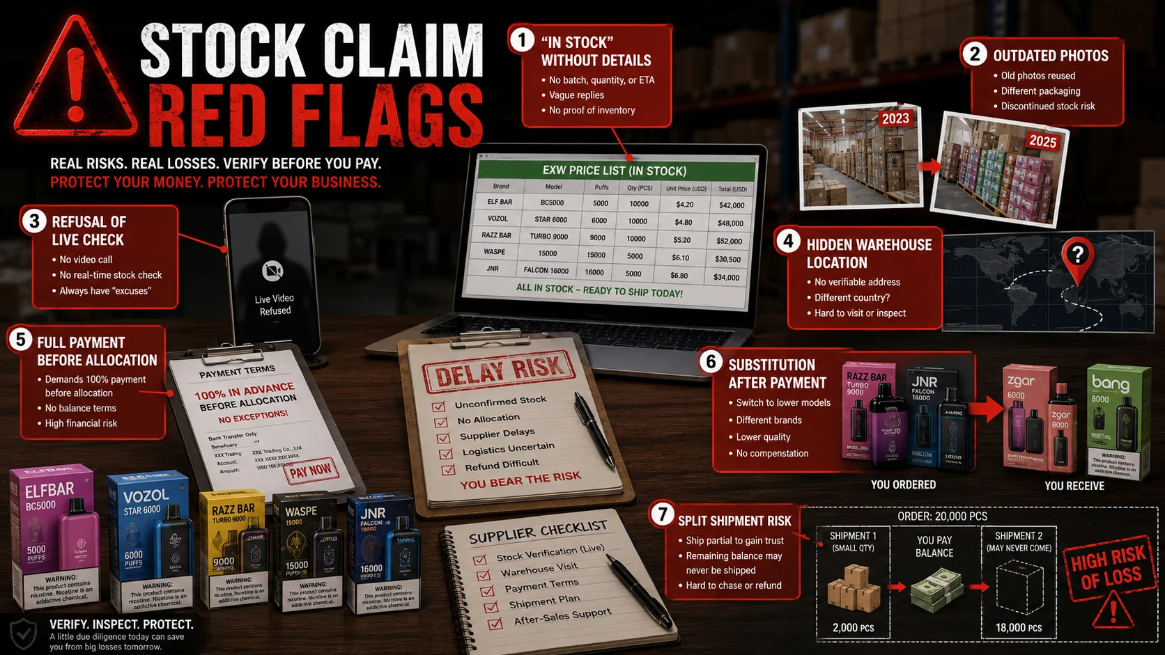 Vape supplier stock verification red flags Vape wholesale stock availability verification red flags for buyers