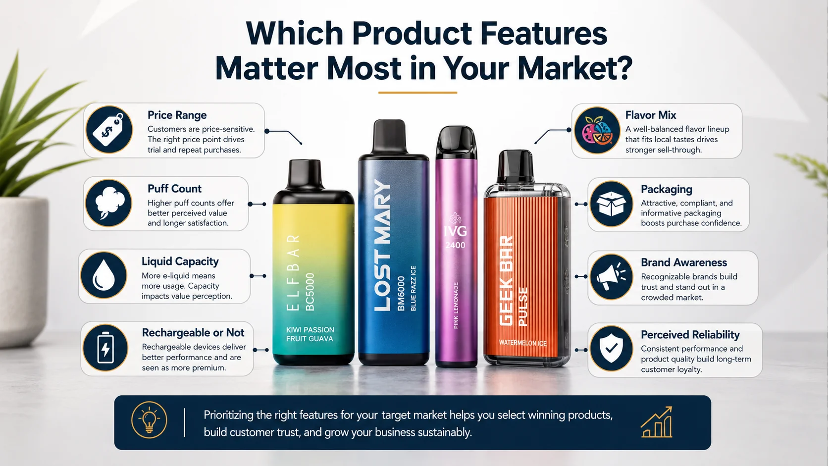 Vape product line strategy for product features and local demand