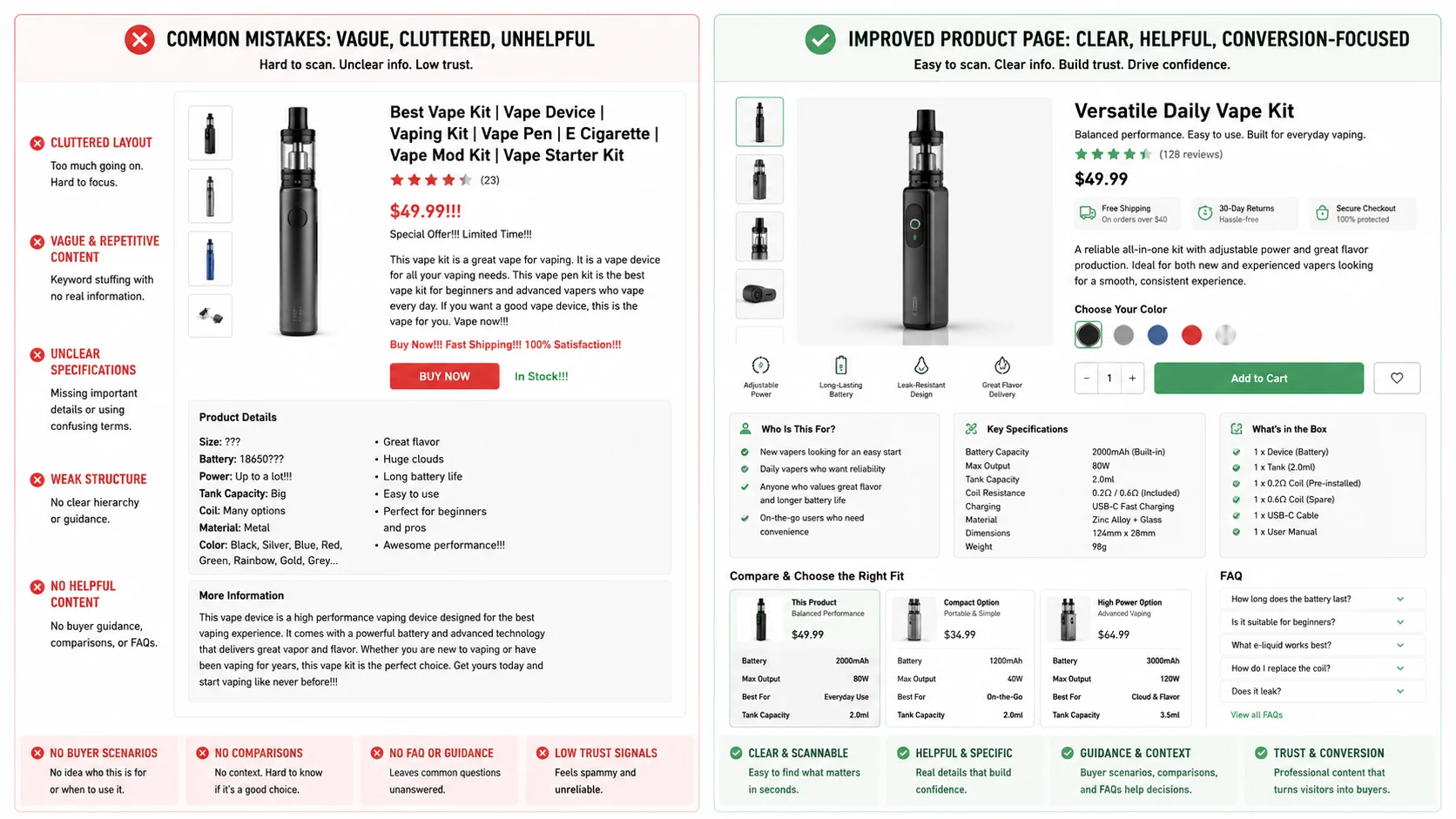 Common vape website content mistakes and product page improvements