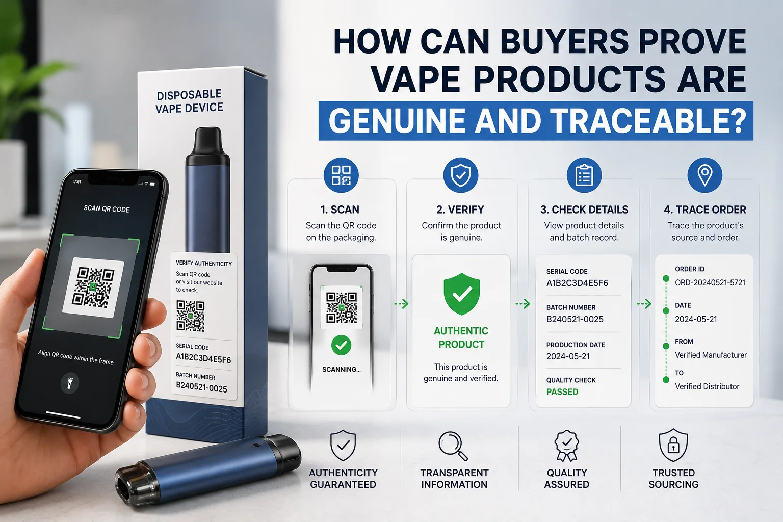 Authentic disposable vape wholesale packaging anti counterfeit code and traceable product batch